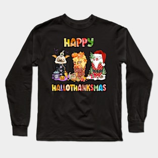 Coffee Halloween Thanksgiving Christmas Happy Hallothanksmas T-Shirt Long Sleeve T-Shirt